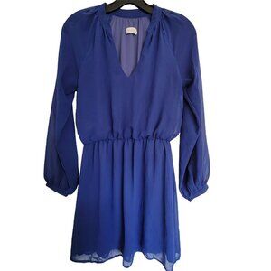 Honey Punch Blue V Neck Punch Sheer Balloon Long Sleeve Sheath Mini Dress Small